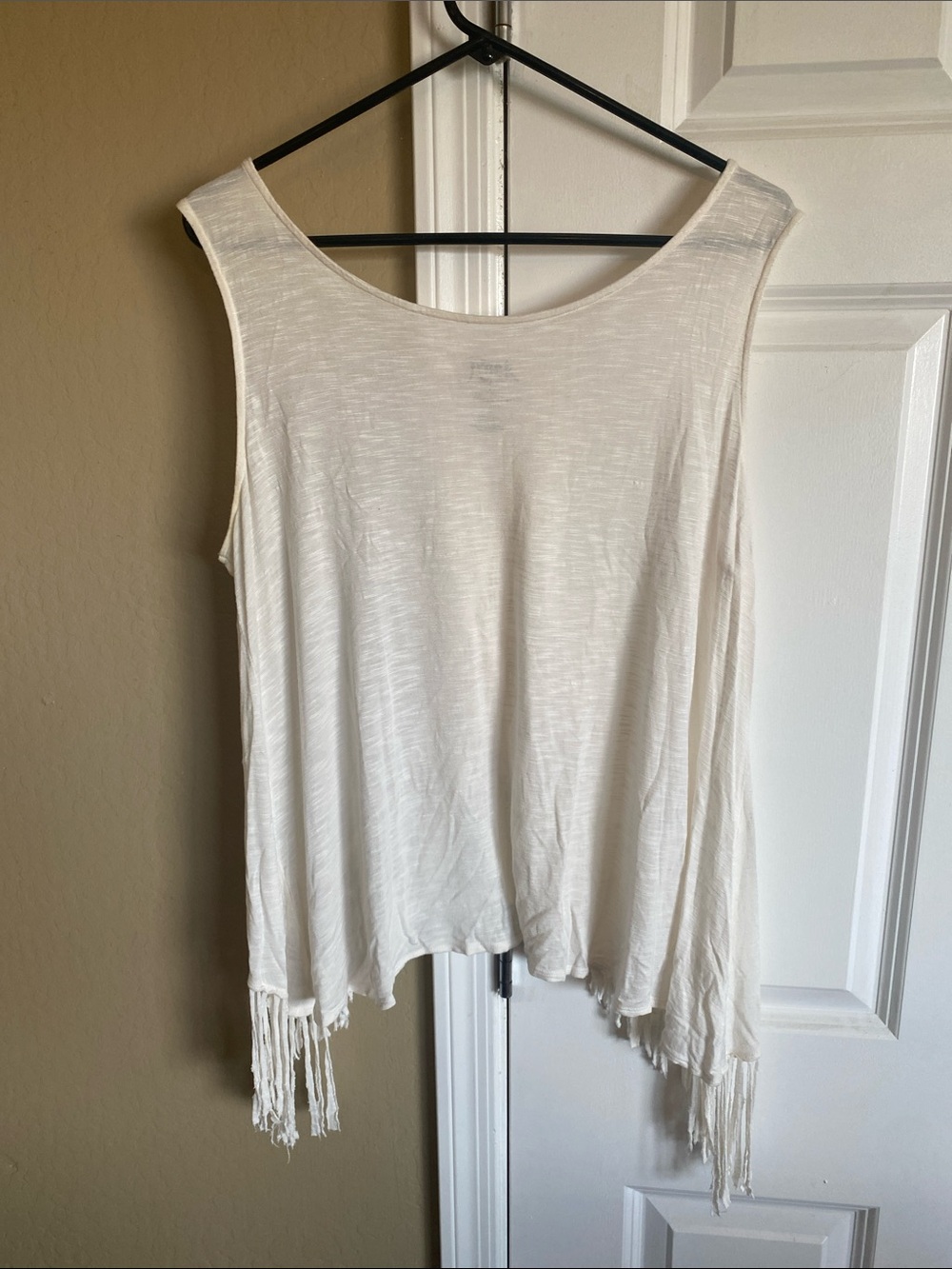 Rock 47 by Wrangler Fringe Boho Tank Top Ivory Large